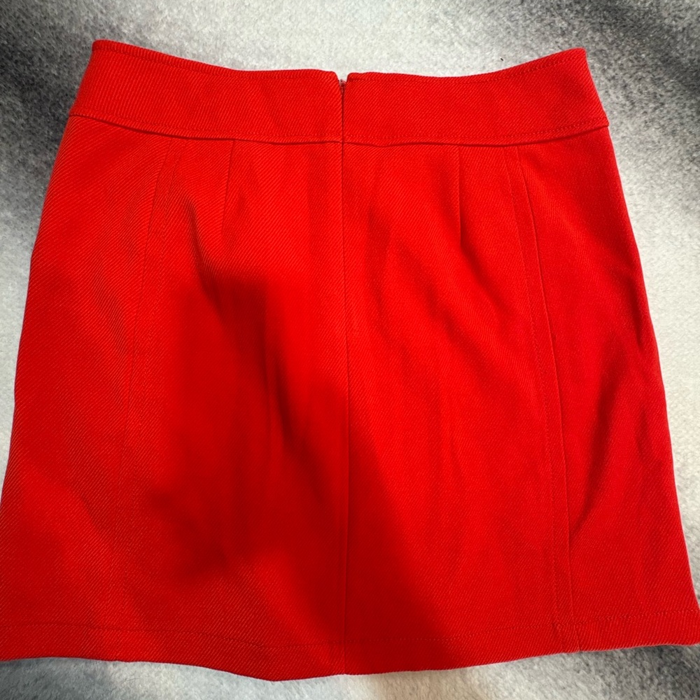 LOFT Poppy Red Orange A-Line Front Pleat Retro Office Career Textured Skirt 10 - Picture 9 of 9